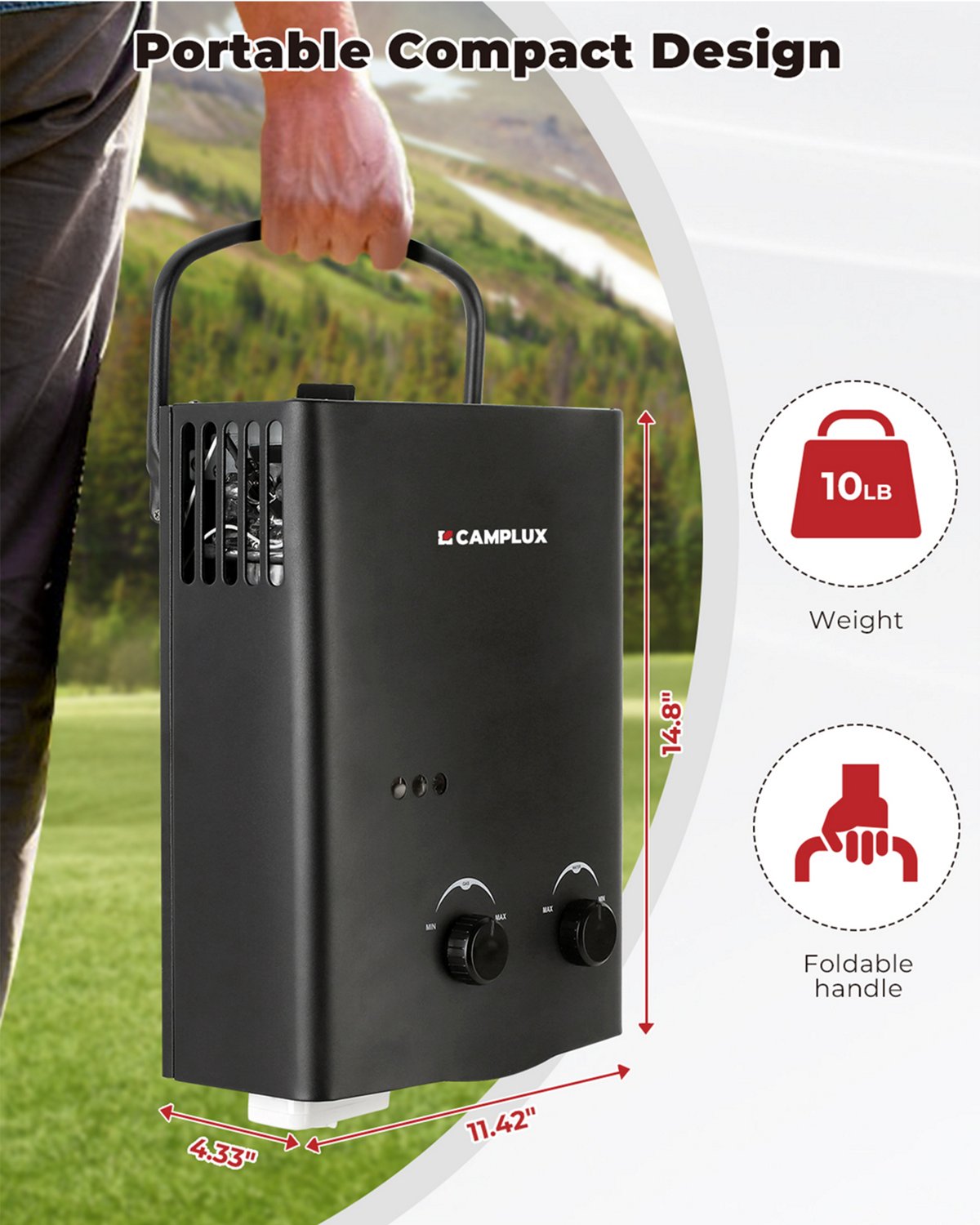 CampLux Portable Propane Outdoor 1.32 GPM 5-Liter Tankless Water Heater - view number 3