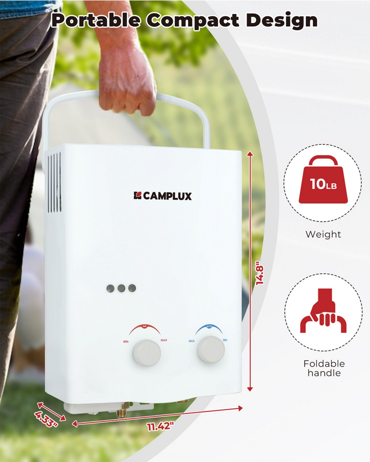 CampLux Outdoor Propane 1.32 GPM Tankless Water Heater with Stand and Storage Bag                                                - view number 6