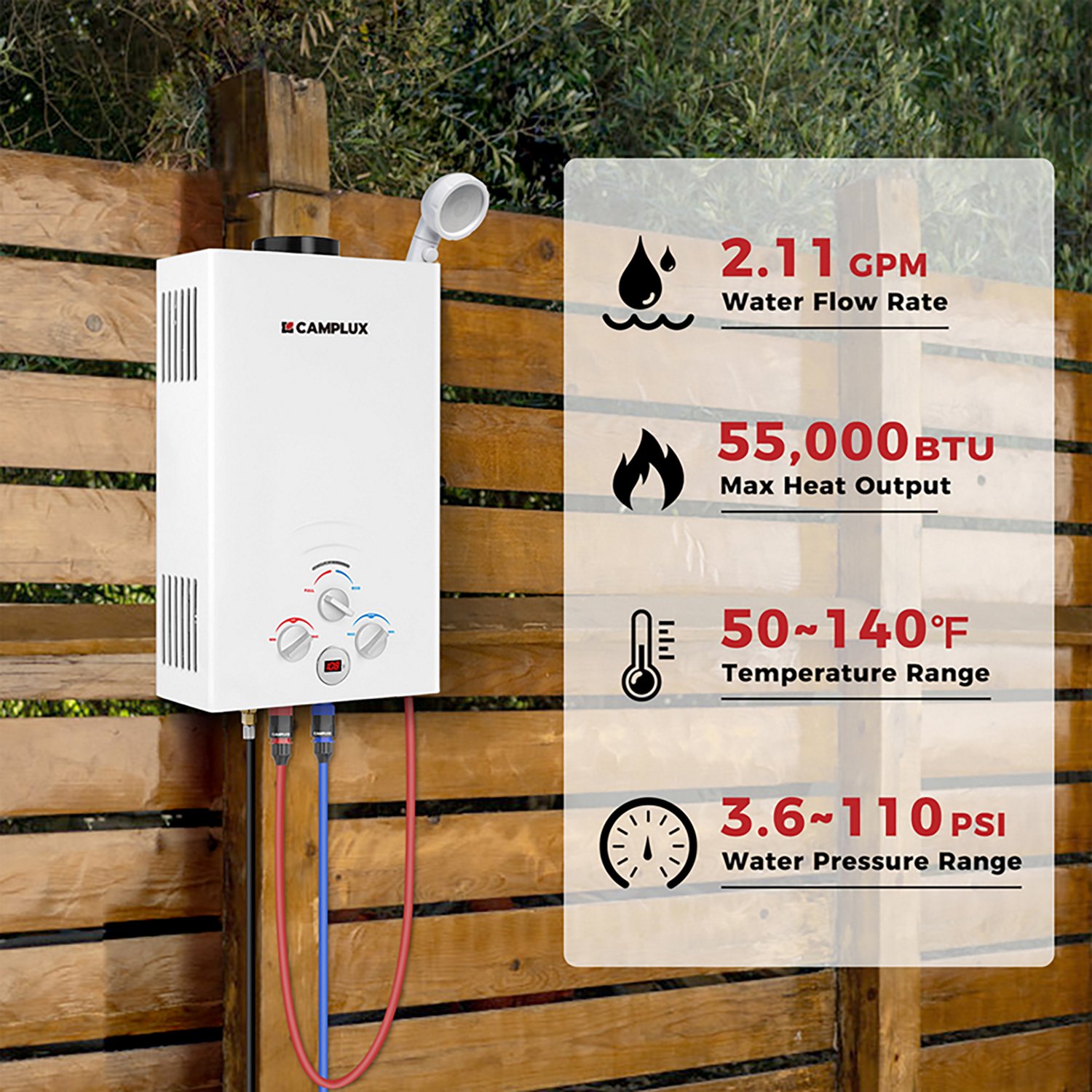 CampLux Portable Propane Outdoor 2.11 GPM 5-Liter Tankless Water Heater - view number 4