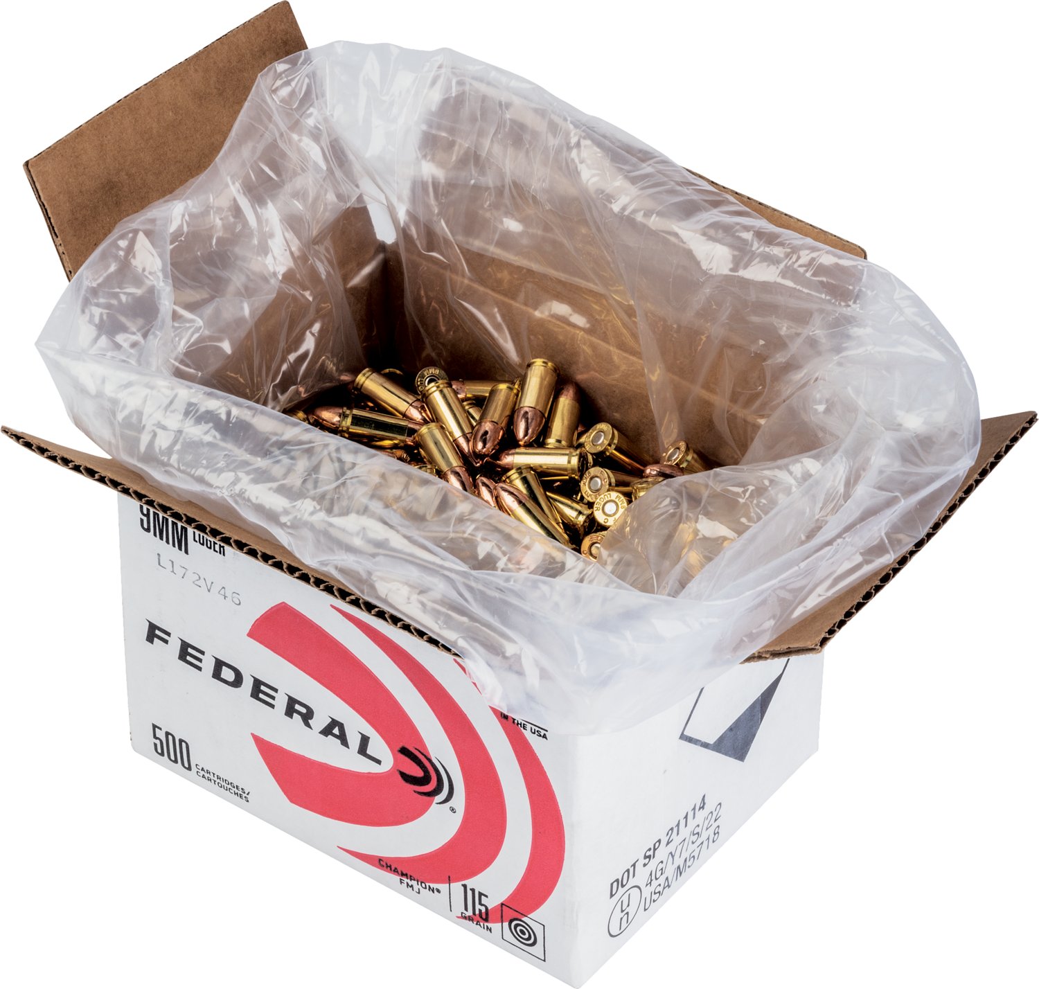 Federal Champion FMJ 9 mm Luger 115-Grain Pistol Ammunition - 500 Rounds