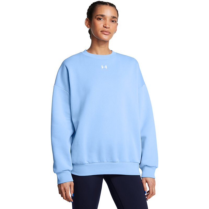 Under Armour Women's Rival Fleece Oversized Crew Sweatshirt Horizon Blue/White, Large - Women's Athletic Fleece at Academy Sports