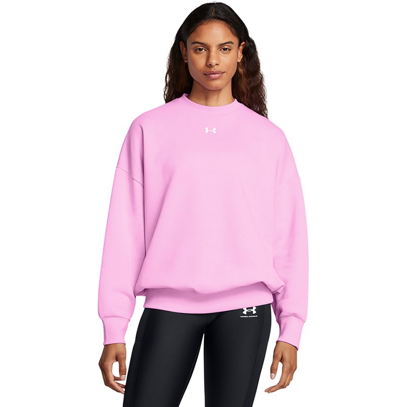 Under Armour Women's Rival Fleece Oversized Crew Sweatshirt Stellar Pink/White, Small - Women's Athletic Fleece at Academy Sports