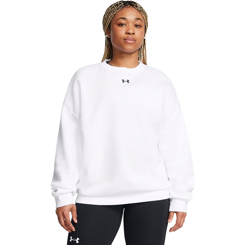 Under Armour Women's Rival Fleece Oversized Crew Sweatshirt White/Black, X-Small - Women's Athletic Fleece at Academy Sports