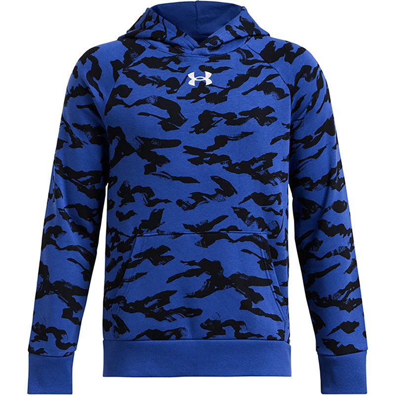 Under Armour Boys' Rival Printed Hoodie Tech Blue/Black/White, X-Small - Boy's Fleece at Academy Sports