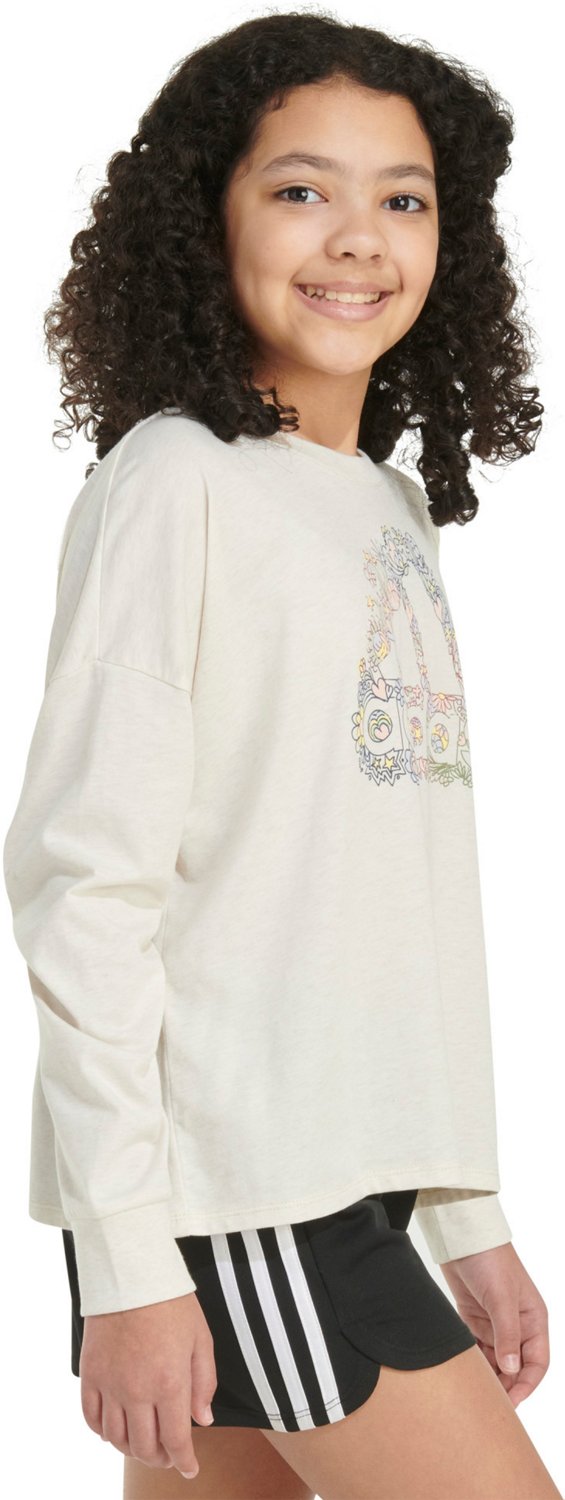 adidas Girls' Long Sleeve Heather Waist Crew Tee - view number 2