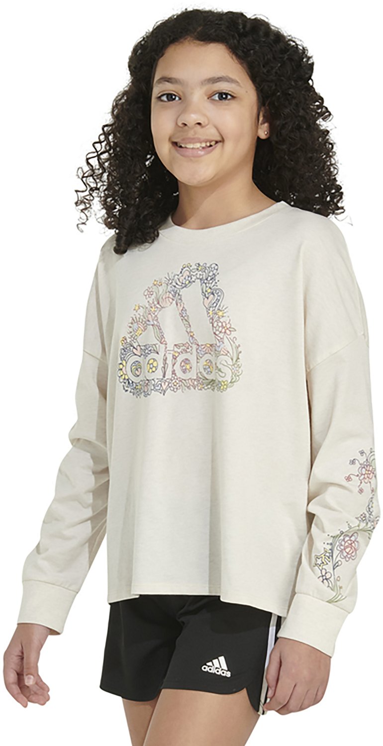 adidas Girls' Long Sleeve Heather Waist Crew Tee - view number 3