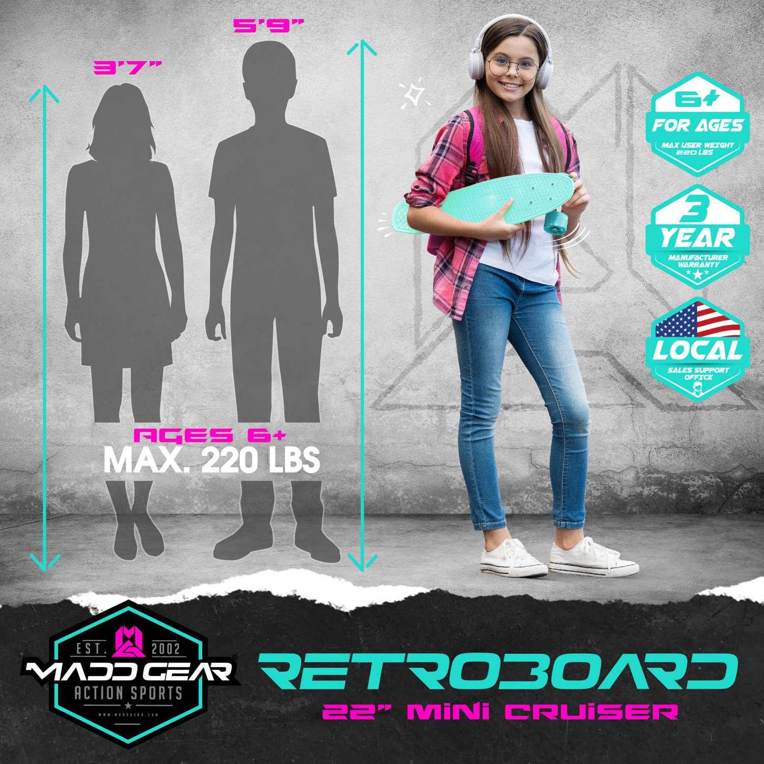 Madd Gear Retro 22-in Mini Cruiser Skateboard - view number 4