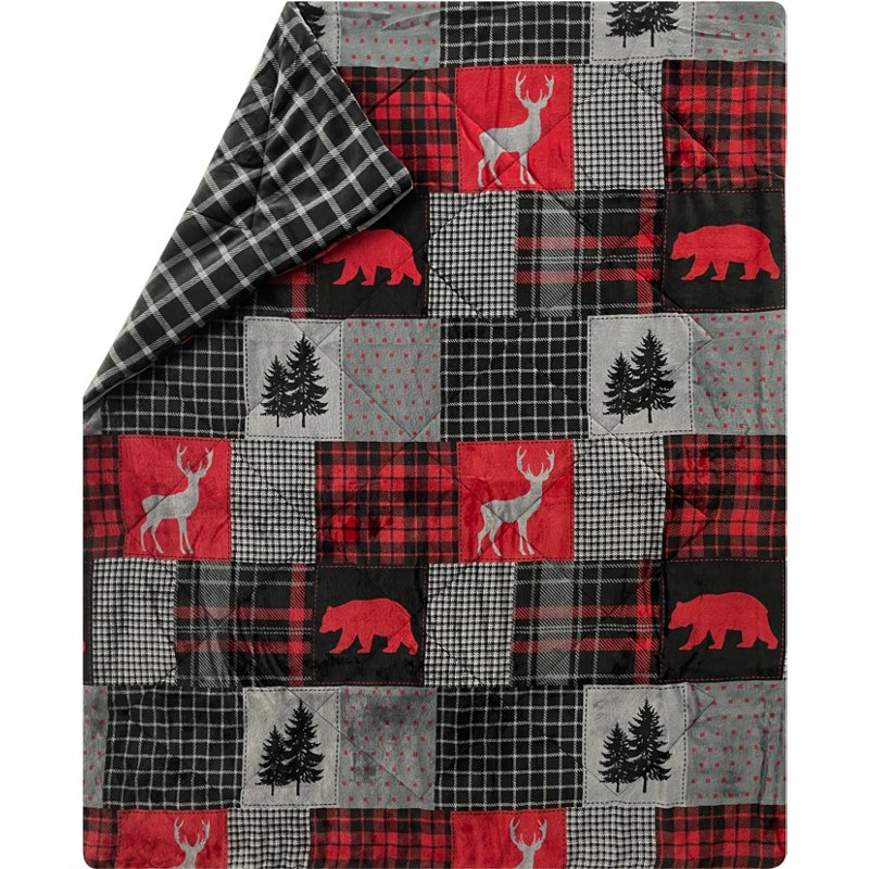 Coleman Quilted Reversible 50x60 Plush Yosemite Patchwork Throw Blanket Red/Grey - Blankets And Pillows at Academy Sports