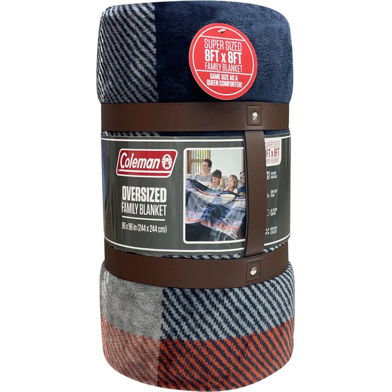 Coleman Oversize 96x96 Callum Plaid Family Blanket Navy Blue - Blankets And Pillows at Academy Sports