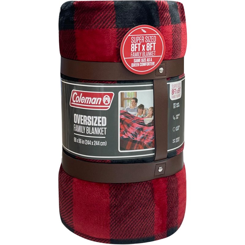 Coleman Oversized 96x96 Westcott Plaid Family Blanket Red/Black - Blankets And Pillows at Academy Sports