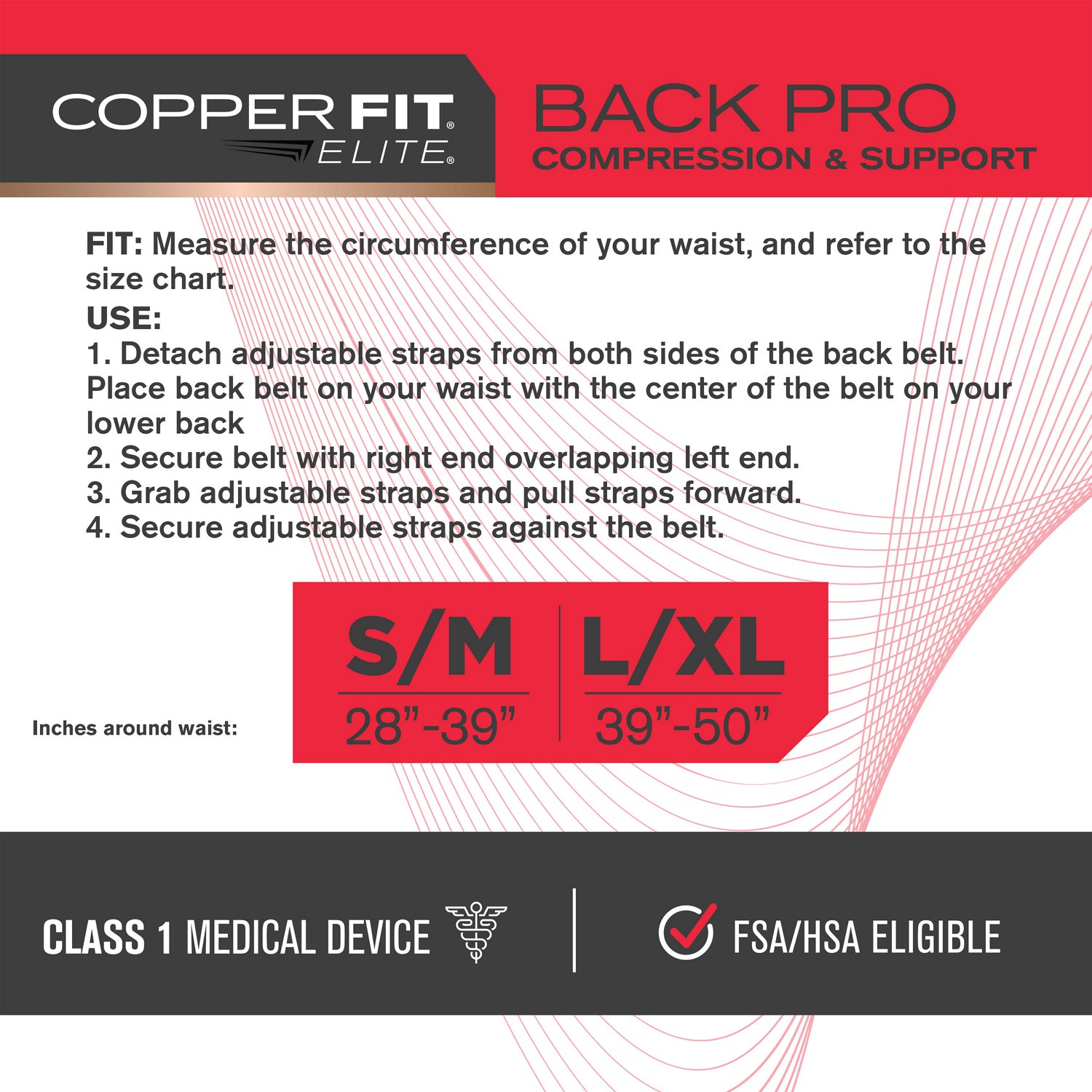 Copper fit back brace size chart sale