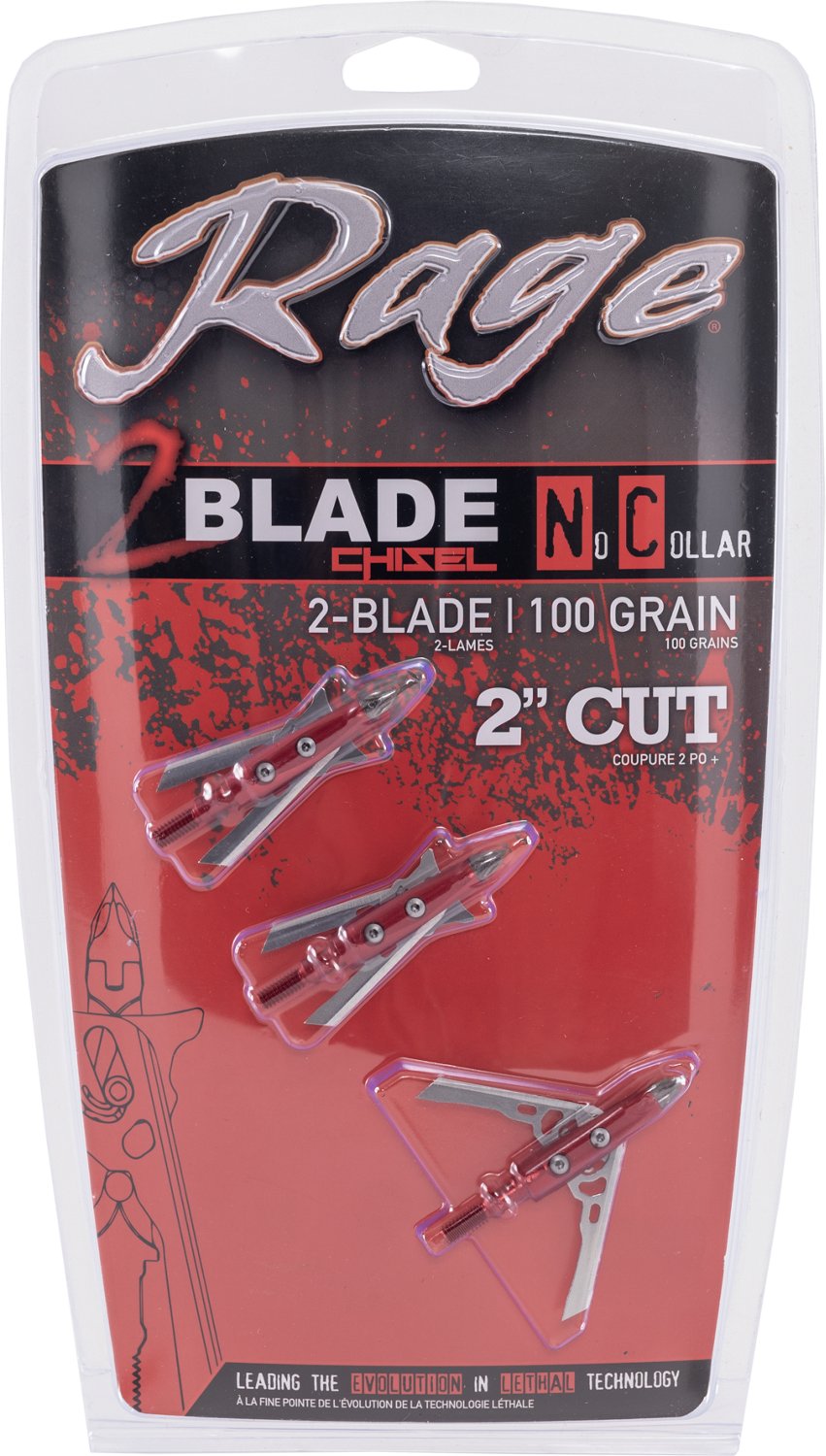 RAGE 2 Blade No Collar Chisel Tip 100-Grain Broadheads 3-Pack - view number 6
