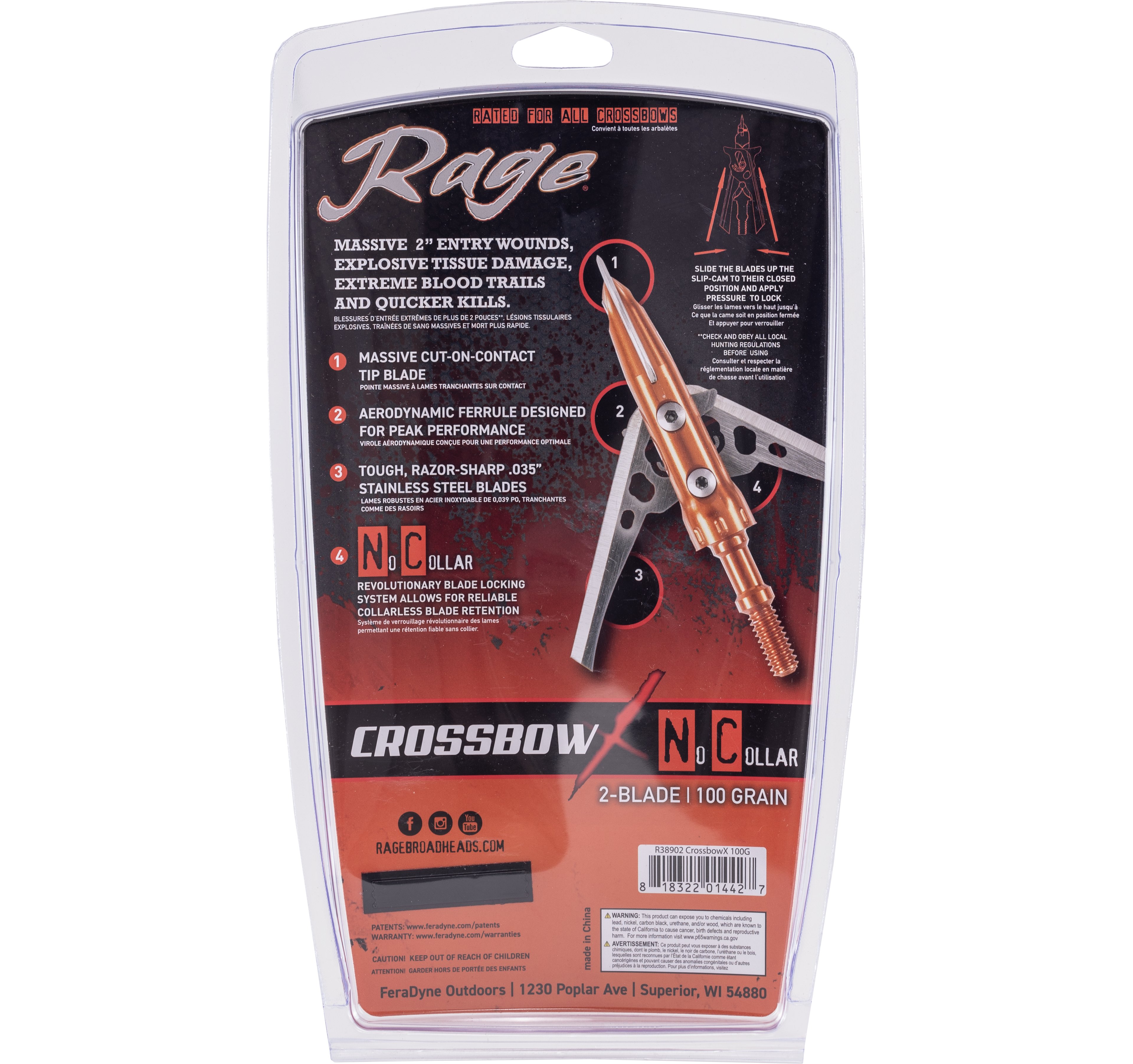 RAGE Crossbow X No Collar 100 Grain Broadhead