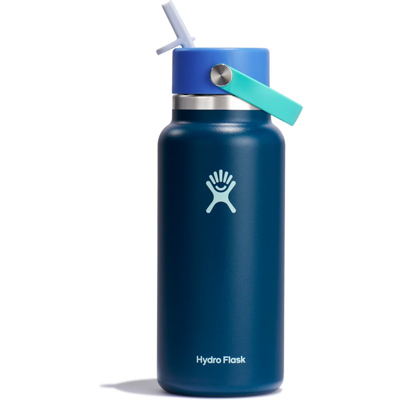 Hydro Flask 32 oz Wide Mouth Water Bottle with Flex Straw Cap Dark Blue - Thermos/Cups &koozies at Academy Sports