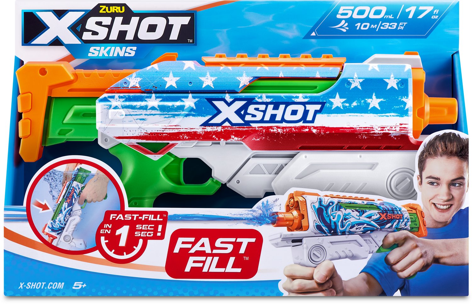 ZURU Kids' X-Shot Fast-Fill Skins Hyperload USA Water Blaster                                                                    - view number 4