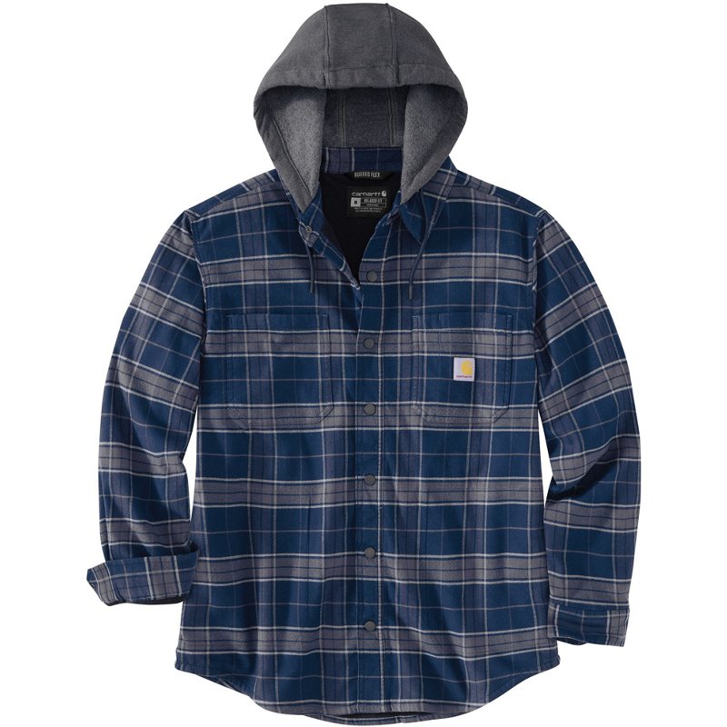 Carhartt Men's Flannel Fleece-Lined Hooded Shirt Jacket Navy Blue, Medium - Men's Work Jackets at Academy Sports