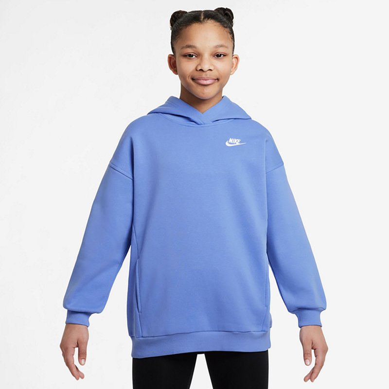 Nike Girls' Clube Fleece Oversized Pullover Hoodie Royal Pulse/White, X-Large - Girl's Fleece at Academy Sports