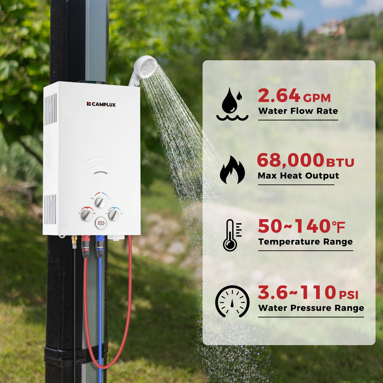 CampLux 2.64 GPM 68,000 BTU Outdoor Portable Propane Tankless Water Heater                                                       - view number 5