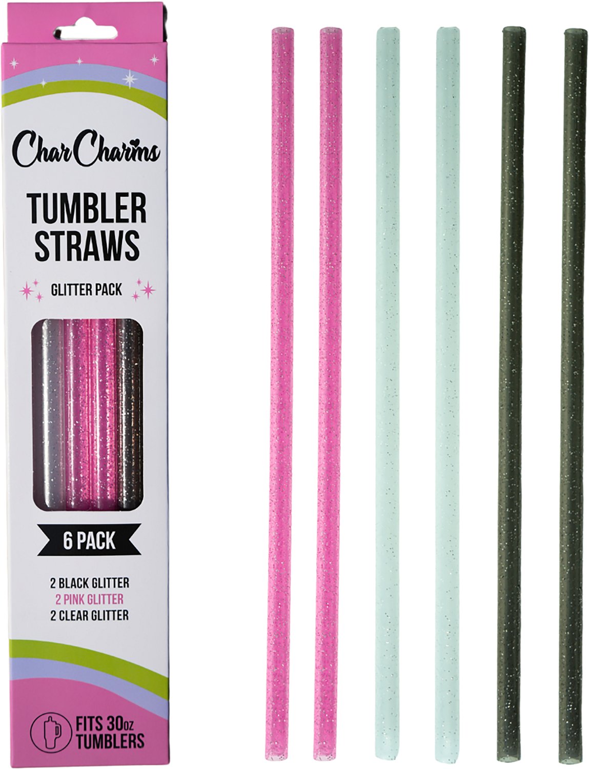 CharCharms 30 oz Glitter Straws 6-Pack