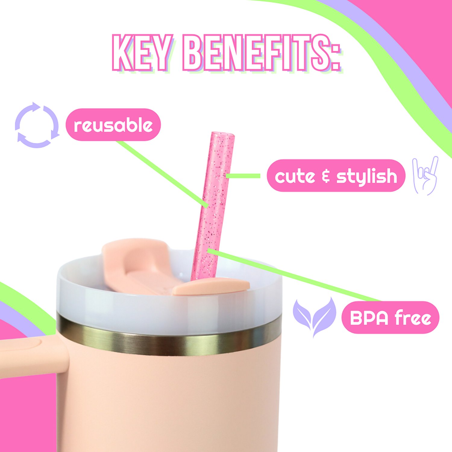 CharCharms 40 oz. Glitter Straws 6-Pack - view number 2