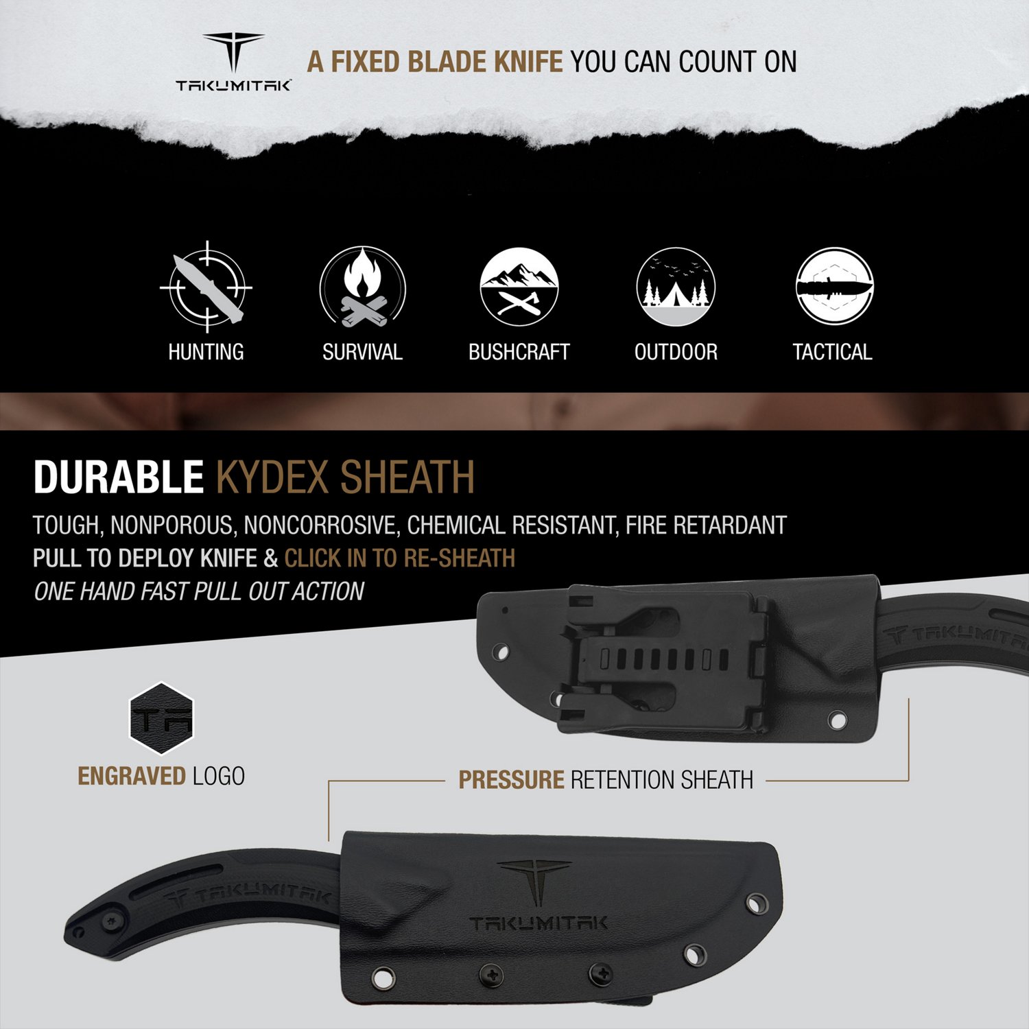 Takumitak Hunter D2 Fixed Blade Knife                                                                                            - view number 8