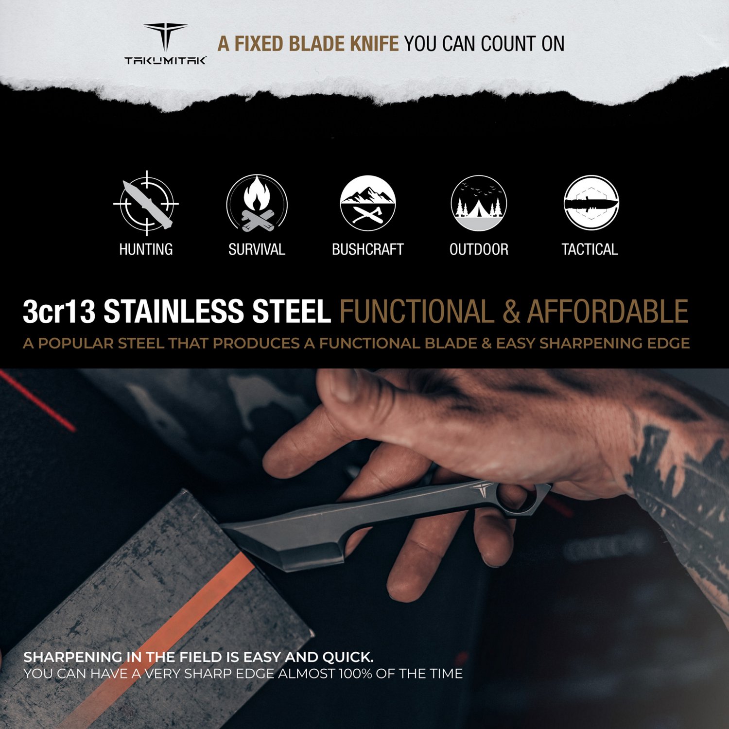 Takumitak Hammerhead 3cr13 Fixed Blade Knife