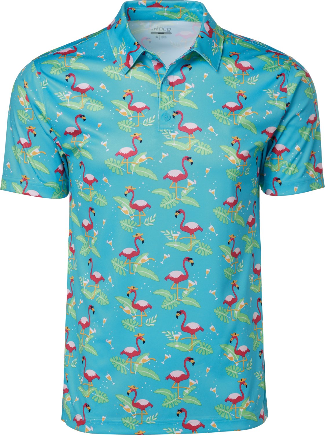 BCG Men's Golf Drinking Flamingo Printed Polo Shirt                                                                              - view number 1