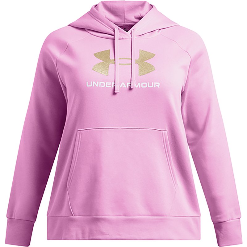 Under Armour Women's Plus Rival Glitter Hoodie Stellar Pink/White, 3X - Women's Athletic Fleece at Academy Sports