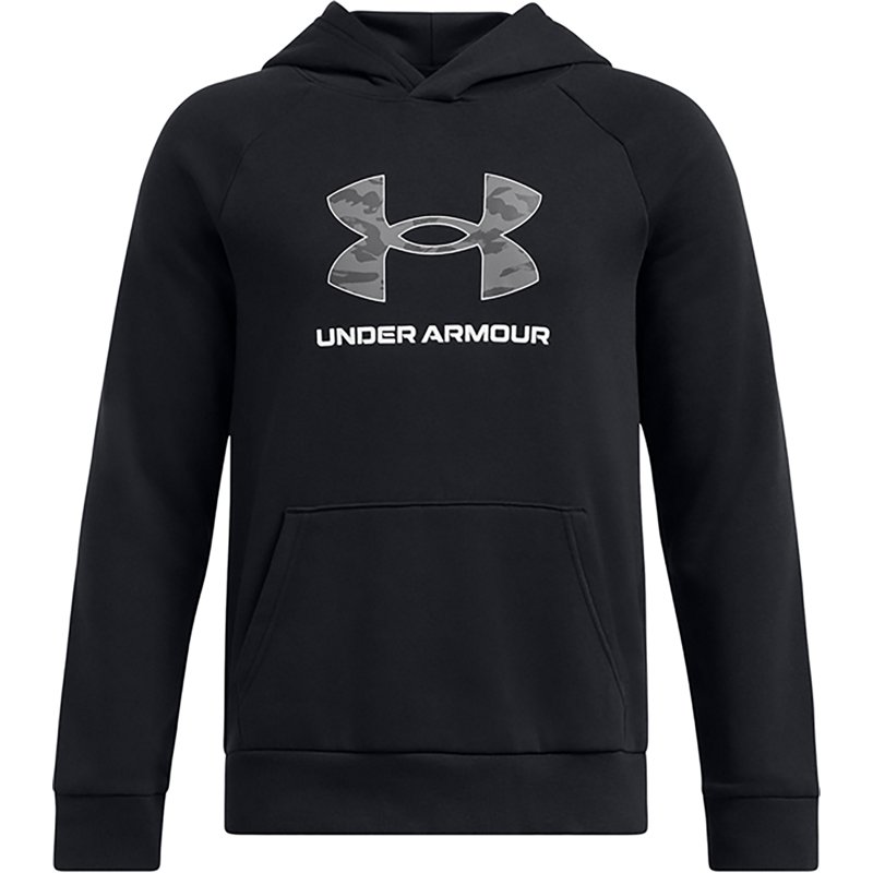 Under Armour Boys' Rival Fleece Big Logo Printed Fleece Hoodie Black/Mod Gray/White, Small - Boy's Fleece at Academy Sports