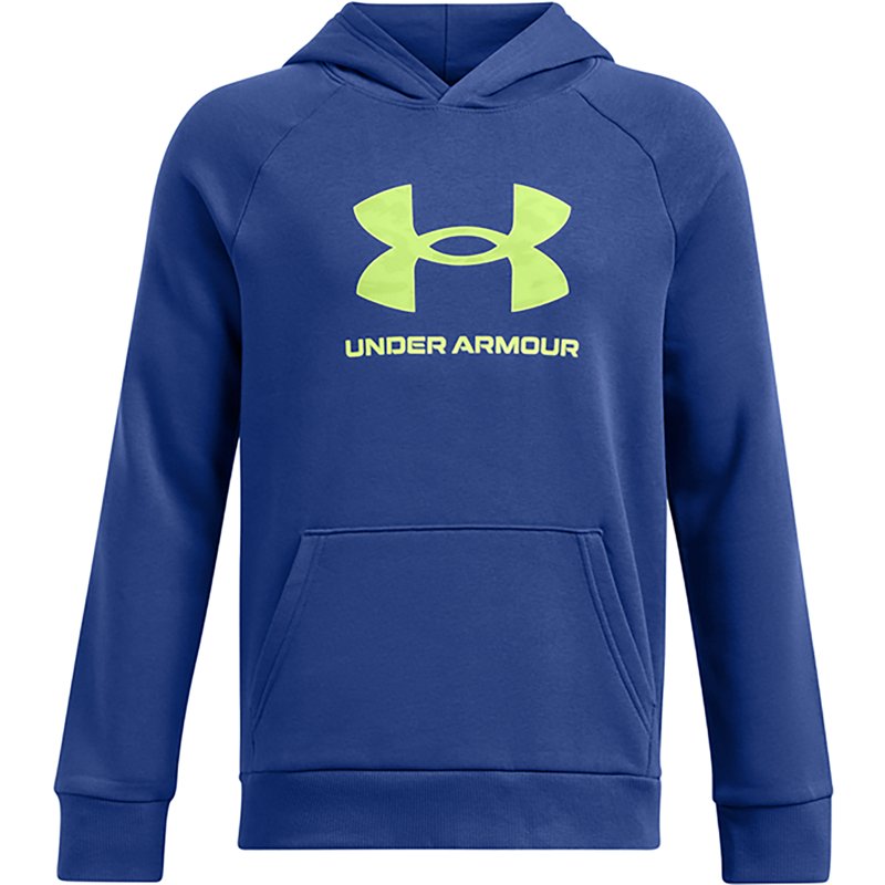 Under Armour Boys' Rival Fleece Big Logo Printed Fleece Hoodie Tech Blue/Anthracite/Black, X-Large - Boy's Fleece at Academy Sports