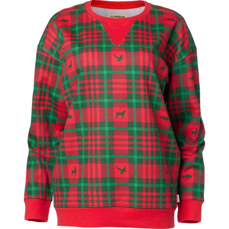 Magellan Outdoors Women’s Holiday Fleece Crew Neck Sweatshirt Red Plaid, Small - Women's Outdoor Long-Sleeve Tops at Academy Sports