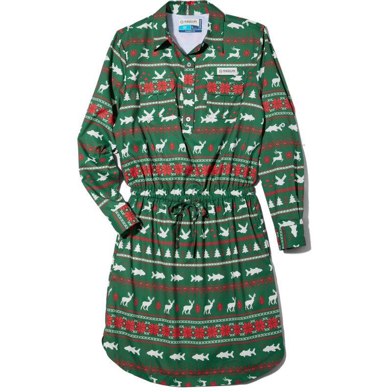 Magellan Outdoors Women's Holiday Long Sleeve Fishing Dress Green Fair Isle Knit, Small - Women's Fishing Tops at Academy Sports