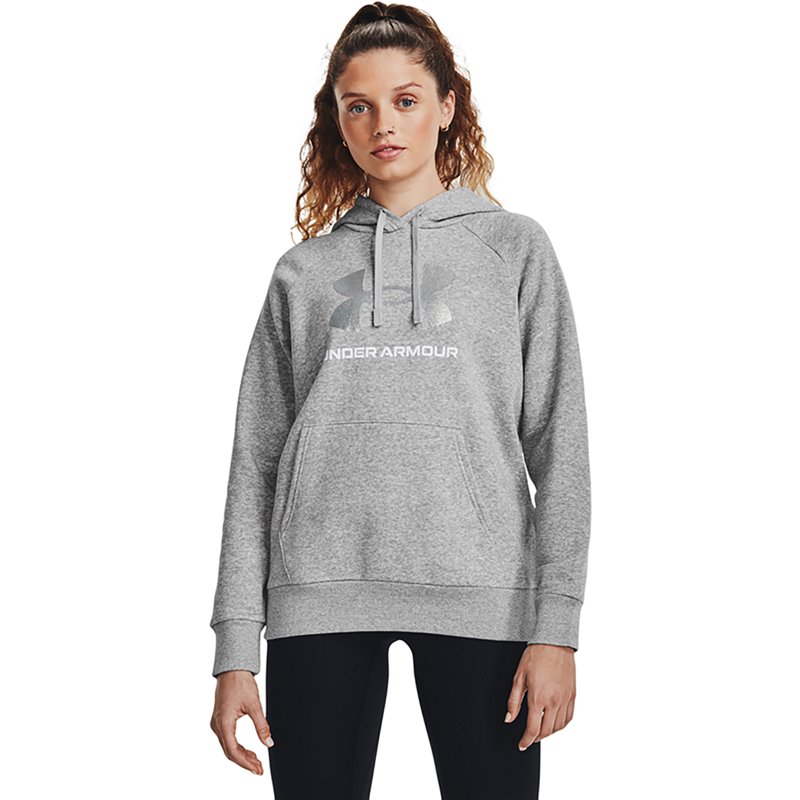 Under Armour Women's Rival Glitter Big Logo Hoodie Mod Gray Light Heather/White, 2X-Large - Women's Athletic Fleece at Academy Sports