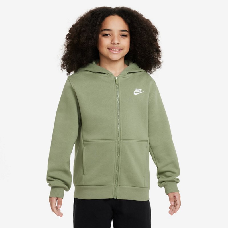 Nike Boys' Sportswear Club Fleece Full-Zip Hoodie Oil Green, Large - Boy's Fleece at Academy Sports