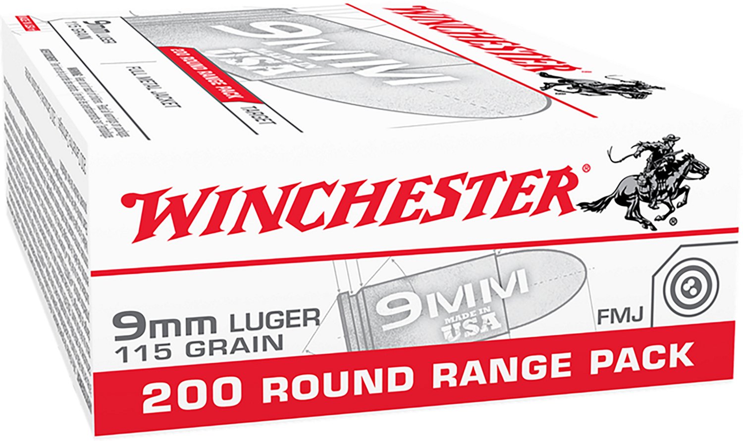 Winchester 9mm 115-Grain FMJ Centerfire Pistol Ammunition - 200 Rounds