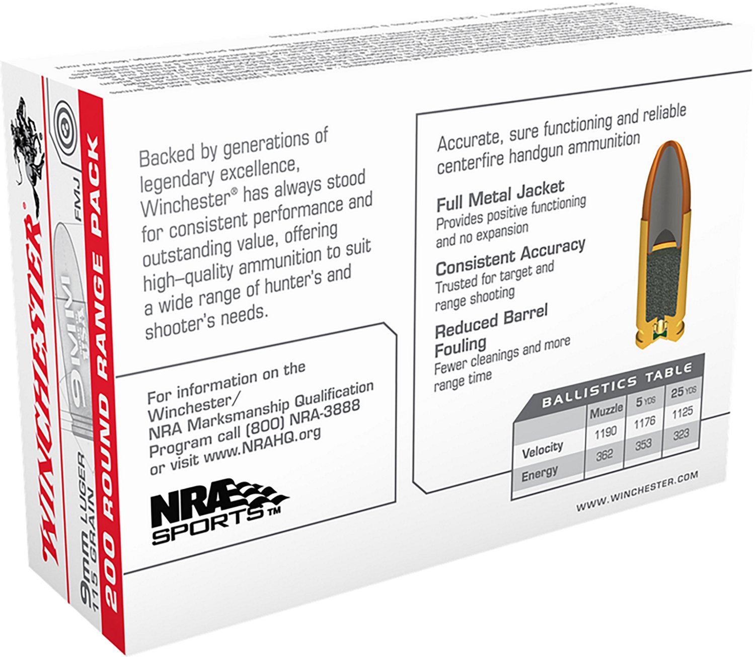 Winchester 9mm 115-Grain FMJ Centerfire Pistol Ammunition - 200 Rounds