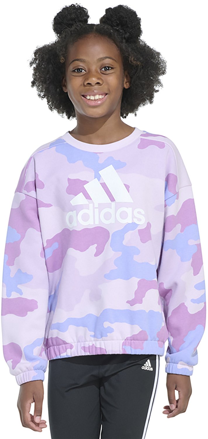 adidas Girls All Over Print Crew Neck Pullover Academy