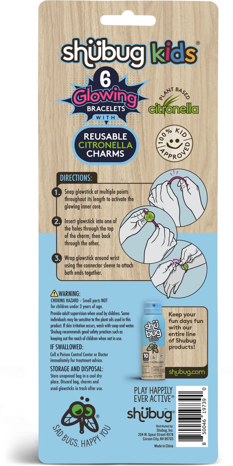 Shubug Kids' Citronella Glow Bracelets with Charms 6-Pack                                                                        - view number 2