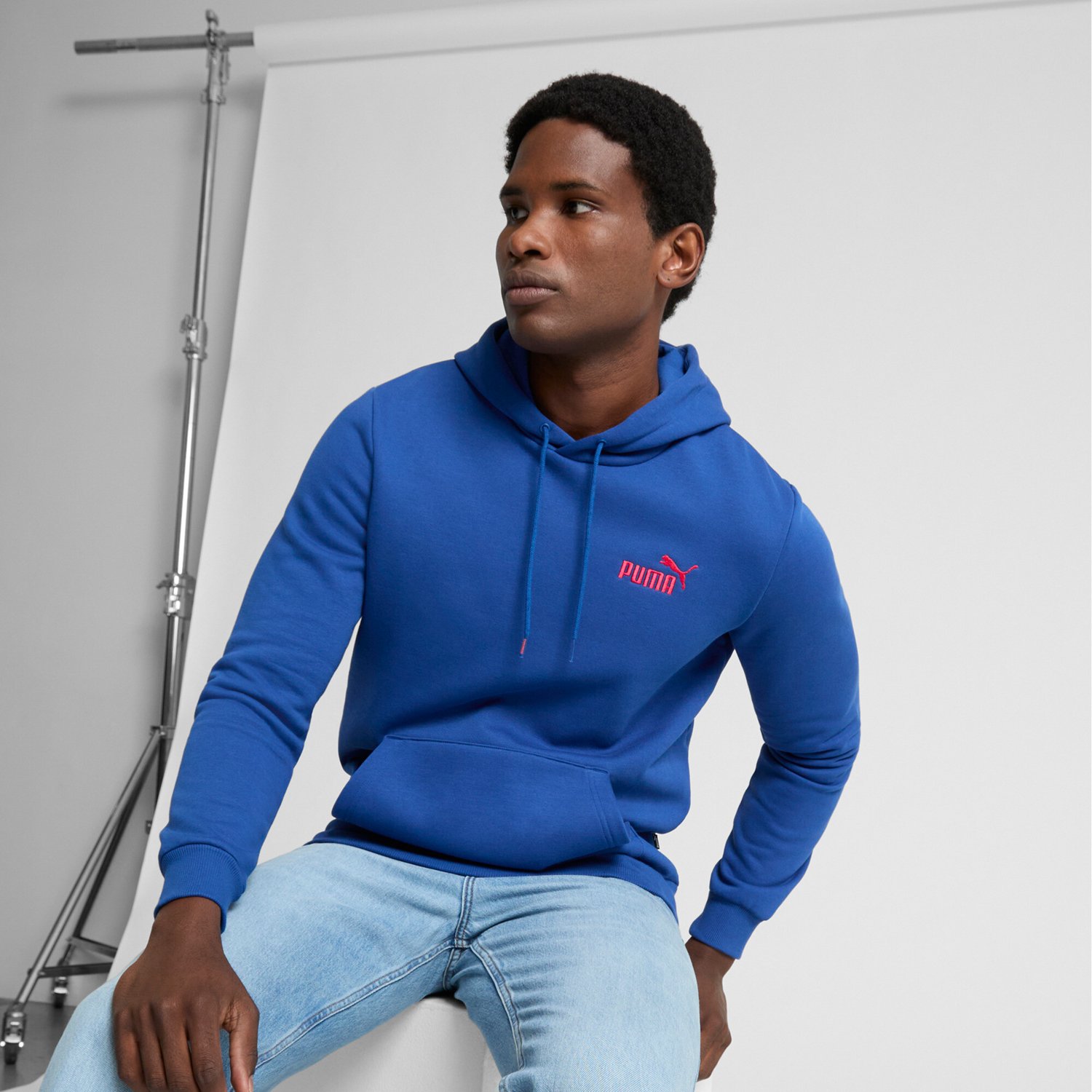 PUMA Men s Essential Embroidery Logo Fleece Hoodie Academy