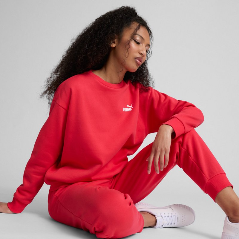 Puma Women's Essentials Relaxed Small Logo Crew Sweatshirt Tart Cherry, X-Large - Women's Athletic Performance Tops at Academy Sports