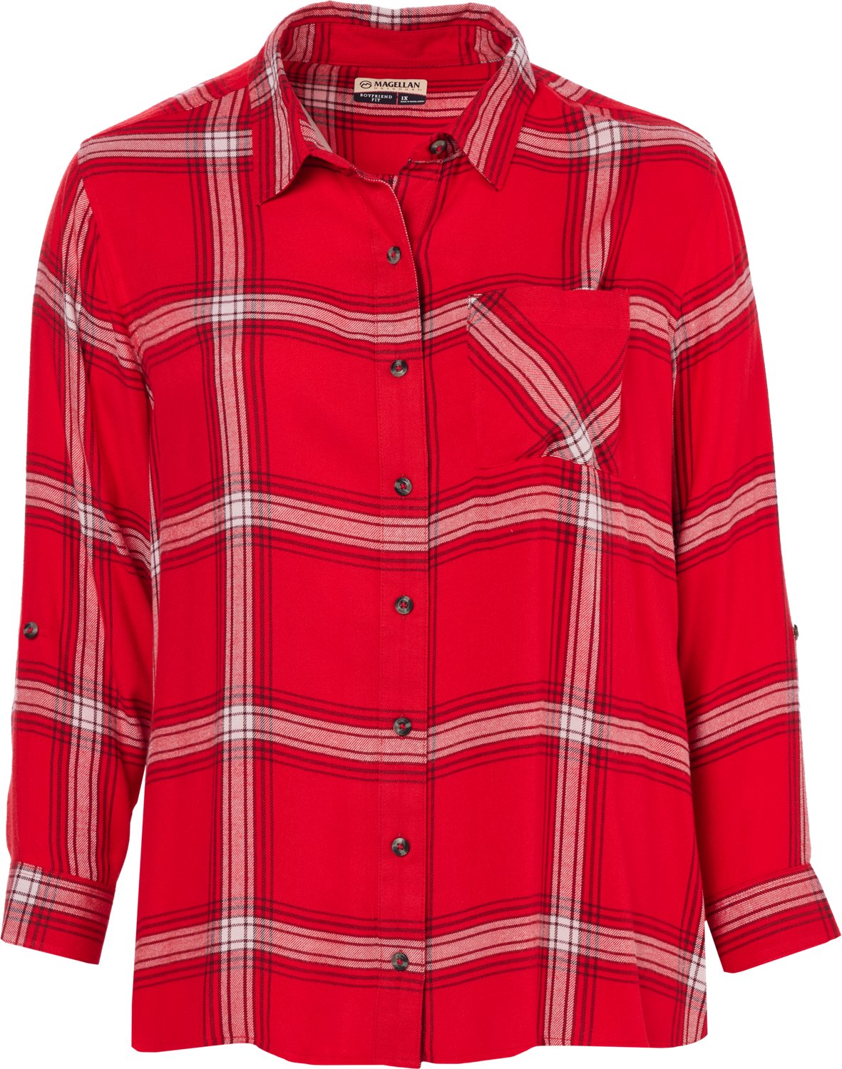 Magellan Outdoors Women's Willow Creek Long Sleeve Plaid Button Down Plus Size Blouse