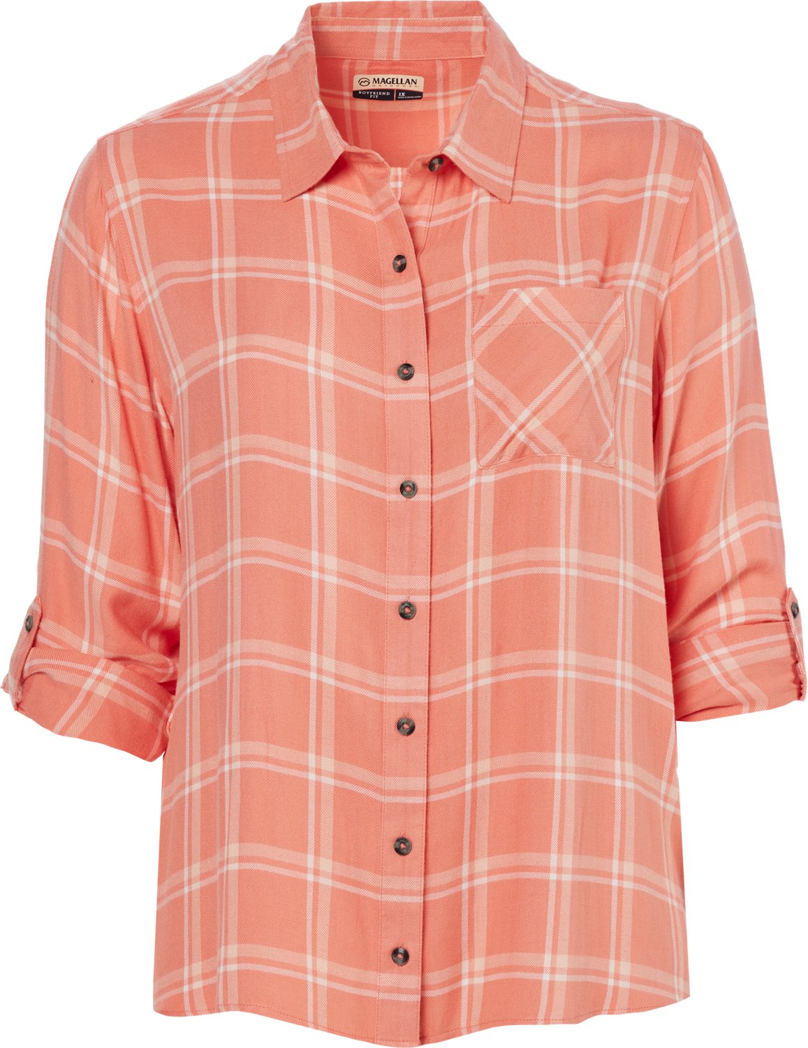 Magellan Outdoors Women's Willow Creek Long Sleeve Plaid Button Down Plus Size Blouse                                            - view number 3