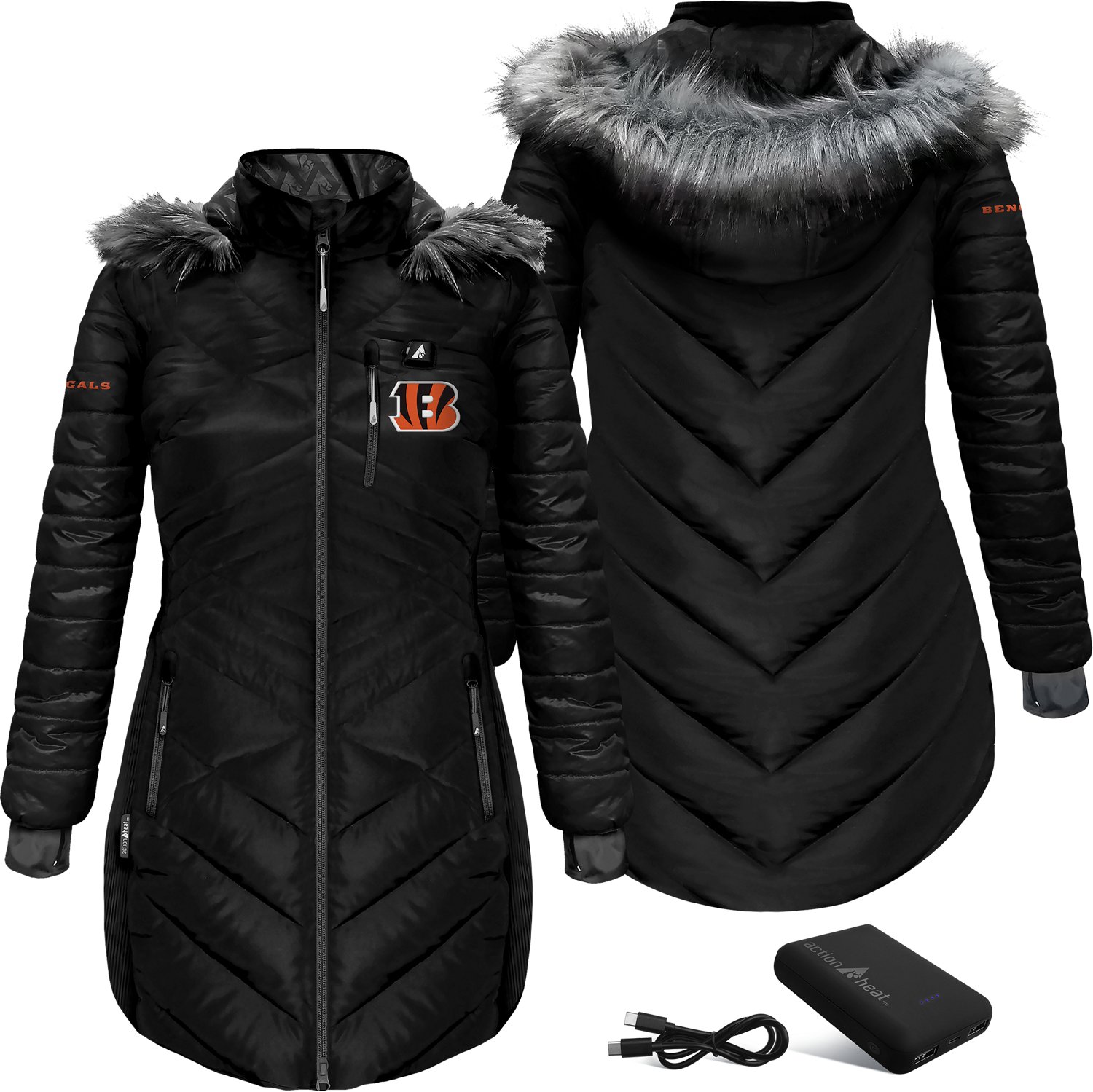 ActionHeat Women's Bengals 5V Long Puffer Battery Heated Jacket