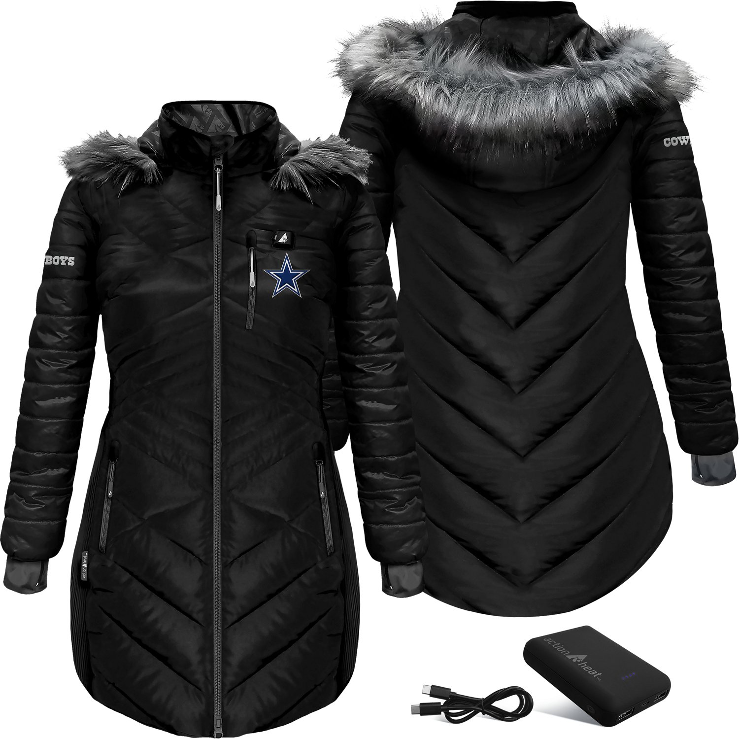 ActionHeat Women's Cowboys 5V Long Puffer Battery Heated Jacket - view number 6