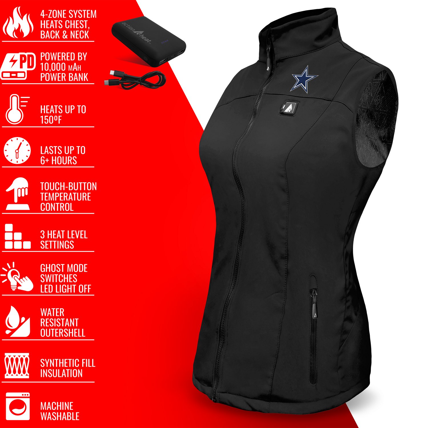 ActionHeat Men's Cowboys 5V Puffer Battery Heated Jacket - view number 4