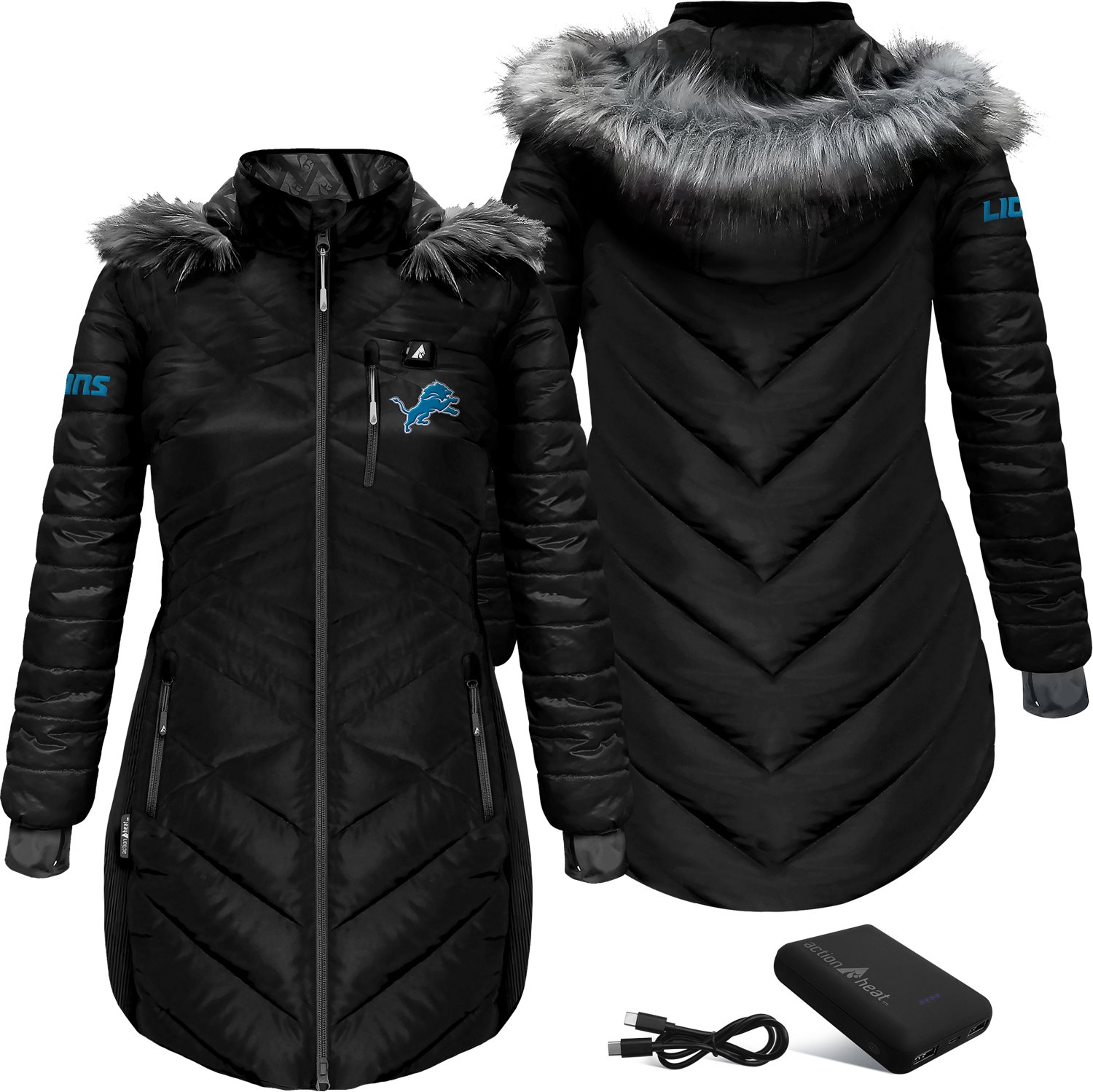 ActionHeat Women's Lions 5V Long Puffer Battery Heated Jacket