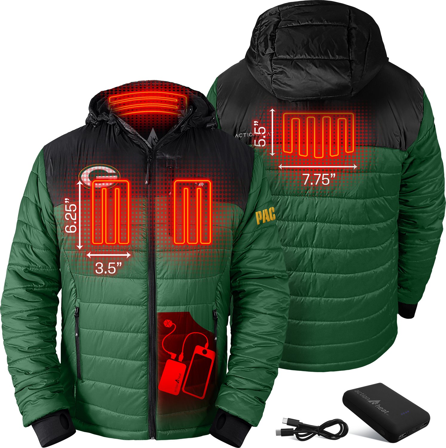 ActionHeat Men's Green Bay Packers 5V Puffer Battery Heated Jacket - view number 3