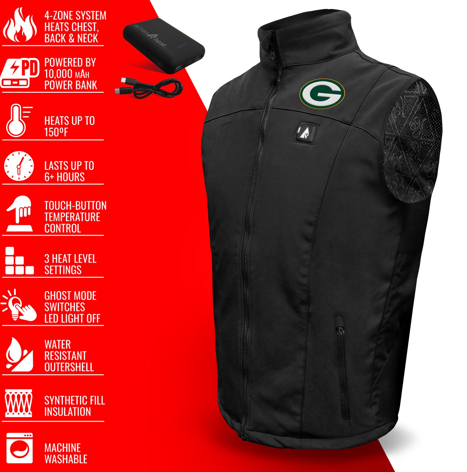ActionHeat Men's Packers 5V Softshell Battery Heated Vest - view number 4
