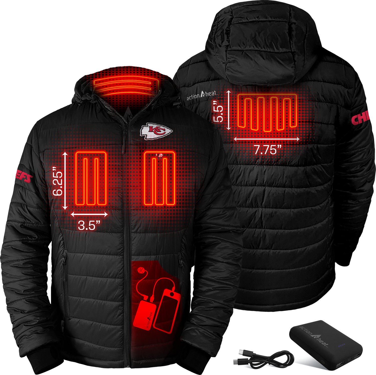ActionHeat Men's Kansas City Chiefs 5V Puffer Battery Heated Jacket - view number 3