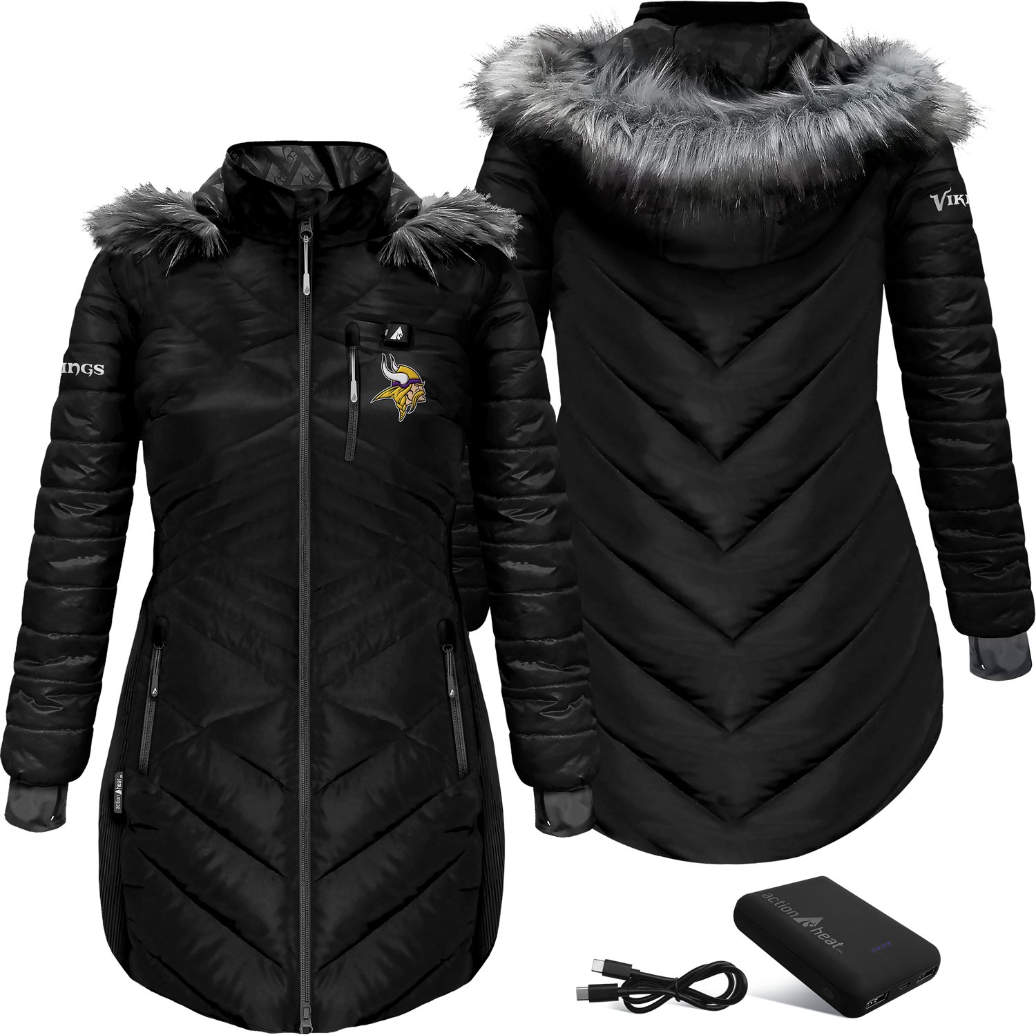 ActionHeat Women's Vikings 5V Long Puffer Battery Heated Jacket - view number 6